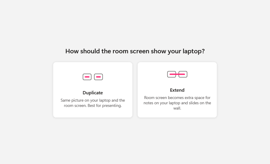 ScreenSwytch meeting-room screen: Duplicate or Extend onto the room screen